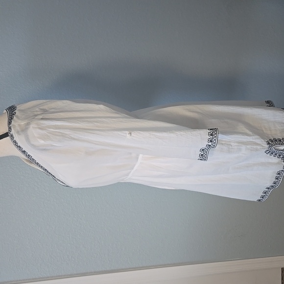 MARKET & SPRUCE 3/4 Sleeve Dress White W/ Navy Beaded & Embroidered Detail LARGE - Picture 6 of 13